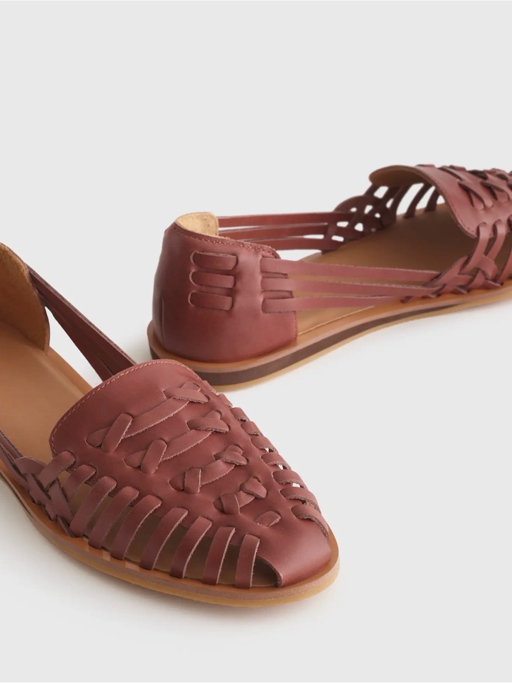 Quince Woven Leather Huarache Flats in Brandy Size 8